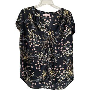 Philosophy Republic Black Floral V-Neck Flutter Sleeve Blouse – Size M